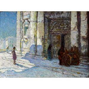 Bonamici Louis (1878–1966) "the Knife Grinder In Front Of The Church In Jonquières, Martigues"