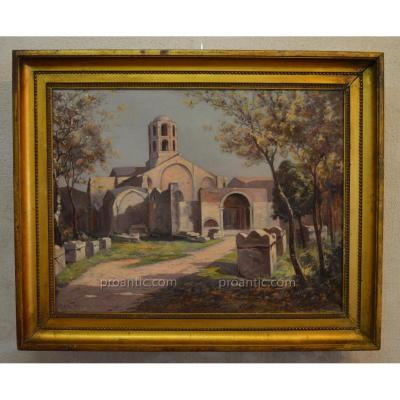 IZIER Jules (XIX-XX) "Les Alycamps et la Chapelle Saint Honorat à Arles" Provence Avignon