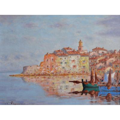 PEGURIER Auguste (1856-1936) "Port de la Ponche à Saint Tropez" Provence Var Ramatuelle 