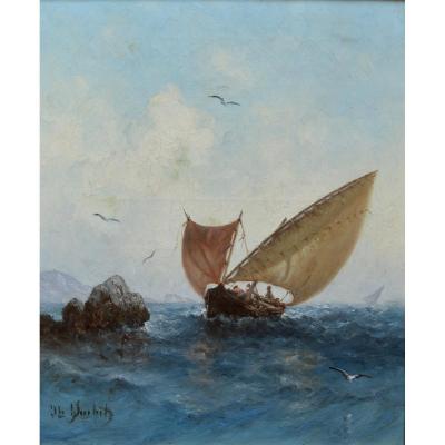 SUCHET Joseph (1824-1896) "Pêcheur en haute mer dans les environs de Marseille" Loubon Provence Martigues