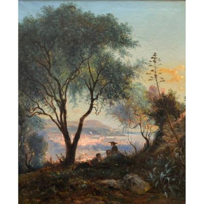 DEFER Jules (1832-1902) "Vue de Nice des Baumettes" Antibes Cannes Provence Monaco Paris Eze