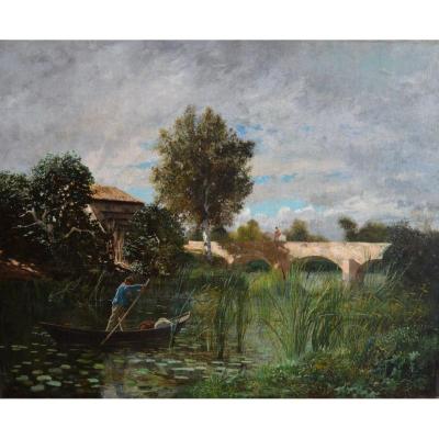 ISNARD Jean-Roch (1845-1890) "Pêcheur sur le Canal, Mas Thibert" Arles Provence Paris Camargue Barbizon