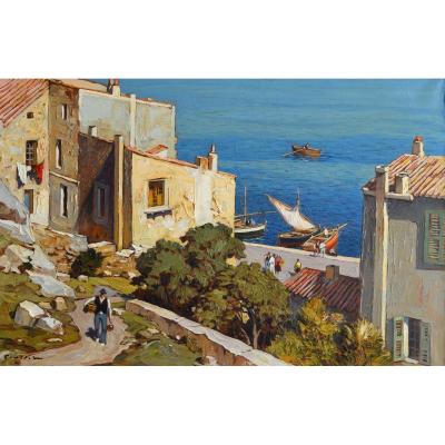 Vidal Gustave (1895 - 1966) "ruelle Descendant Au Port De Bonifacio, Corsica" Figari Avignon Ajaccio Bastia Corse