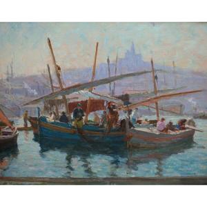 CREMIEUX Edouard (1856-1944) "Pêcheurs dans le port de Marseille" Provence Cassis Vieux-Port