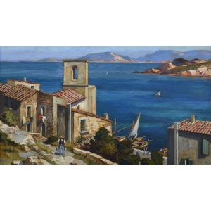 VIDAL Gustave (1895 - 1966)  « Ruelle descendant au port de Bonifacio, Corse » Provence Avignon