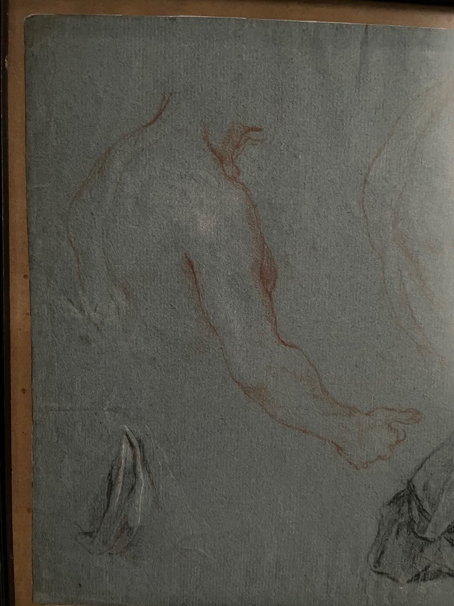 Cadre Ancien Avec Sanguine Etude Anatomie-photo-4