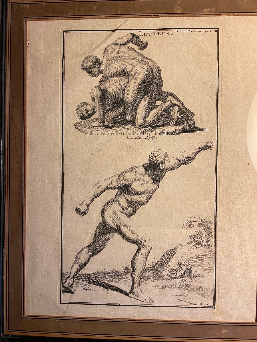 Old Frame With Print Of Wrestlers And Gladiator-photo-2