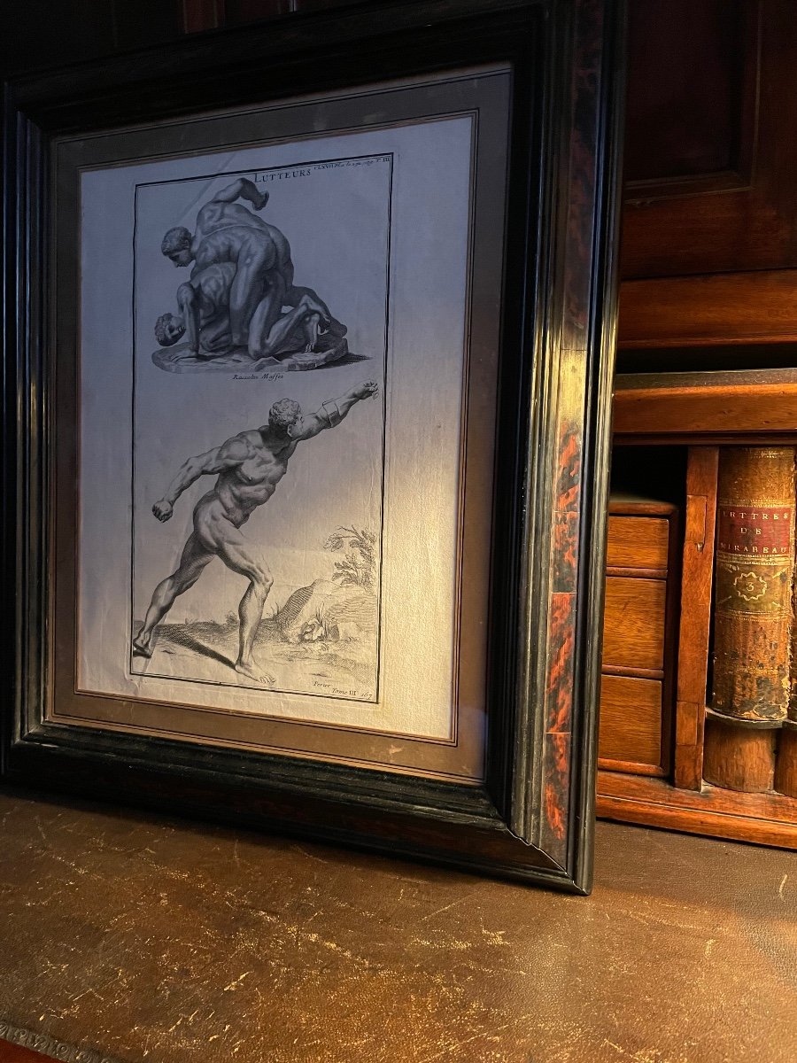 Old Frame With Print Of Wrestlers And Gladiator-photo-1