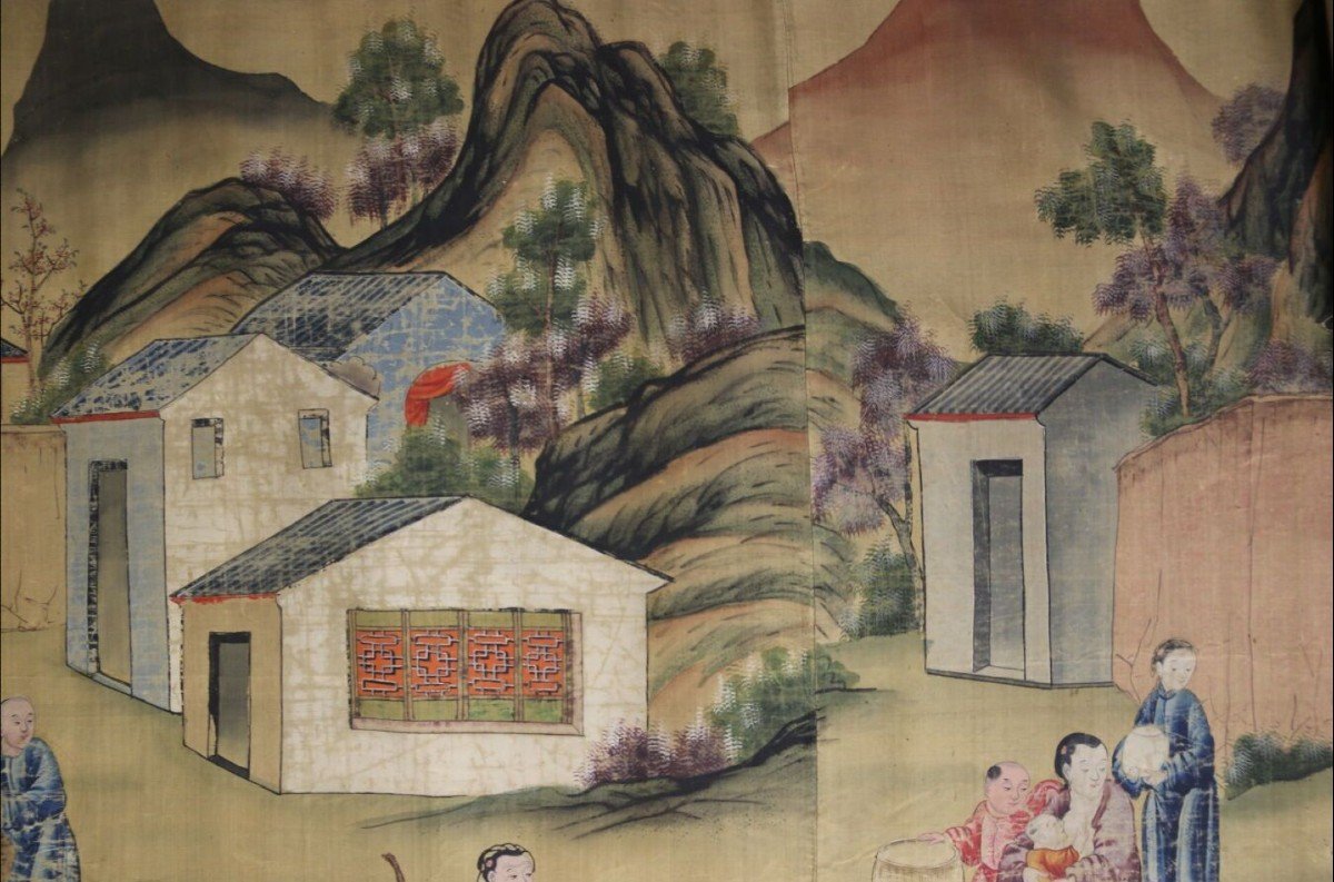 Chine, XVIIIeme Siècle Grande Peinture Représentant Une Procession-photo-2
