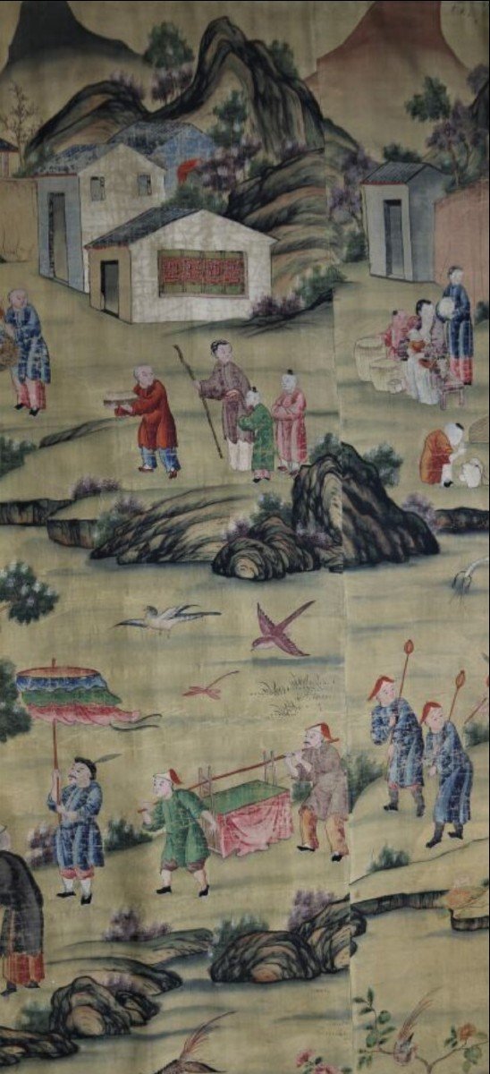 China, XVIIIth Century Large Painting Representing A Procession-photo-3