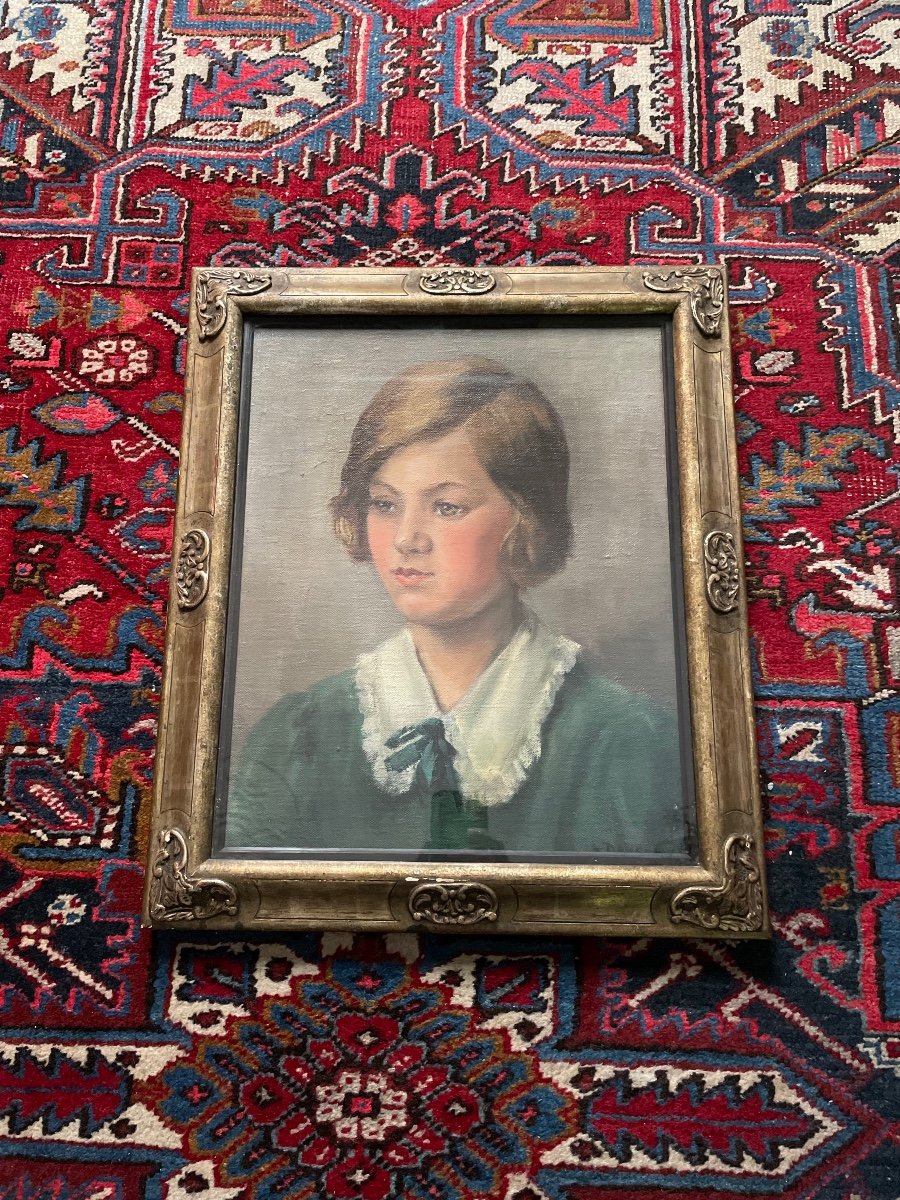 Huile Sur Toile Portrait Petite Fille Années 30-photo-2