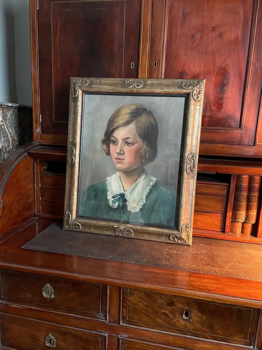 Huile Sur Toile Portrait Petite Fille Années 30-photo-3