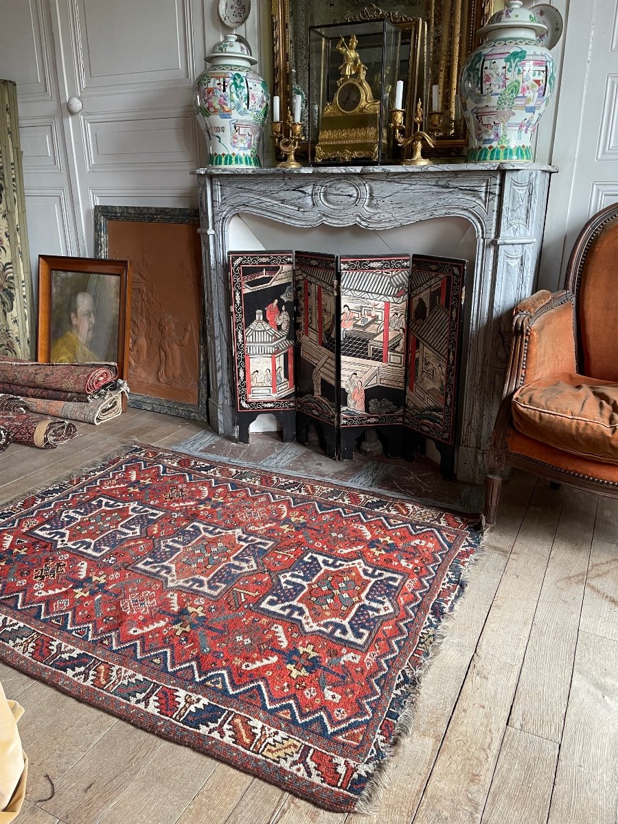 Antique Red And Blue Geometric Rug