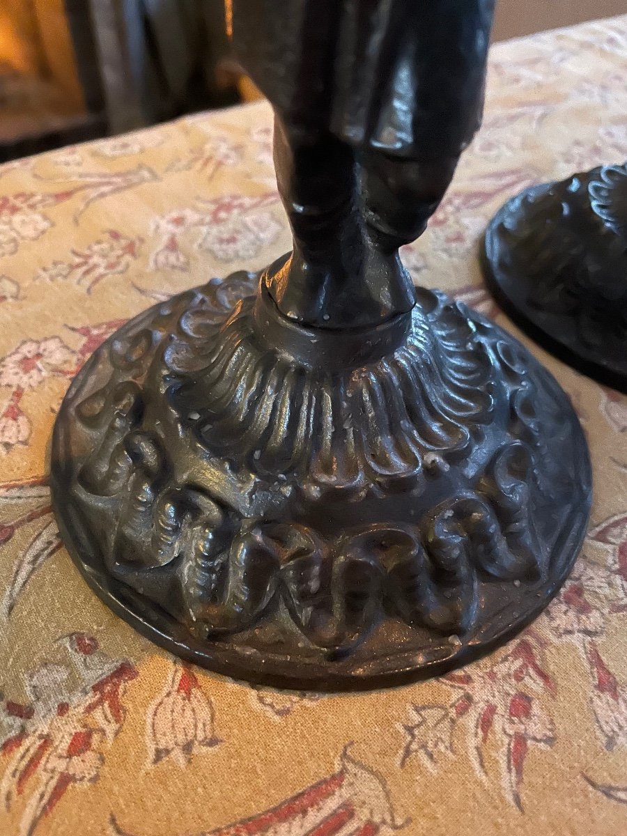 Beautiful Pair Of Cast Iron Candlesticks-photo-3