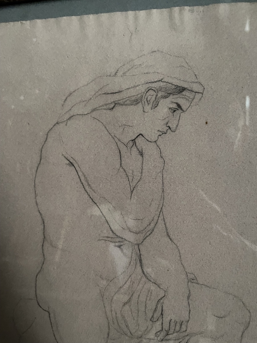 1875 Pencil Drawing Of A Nude Man-photo-3