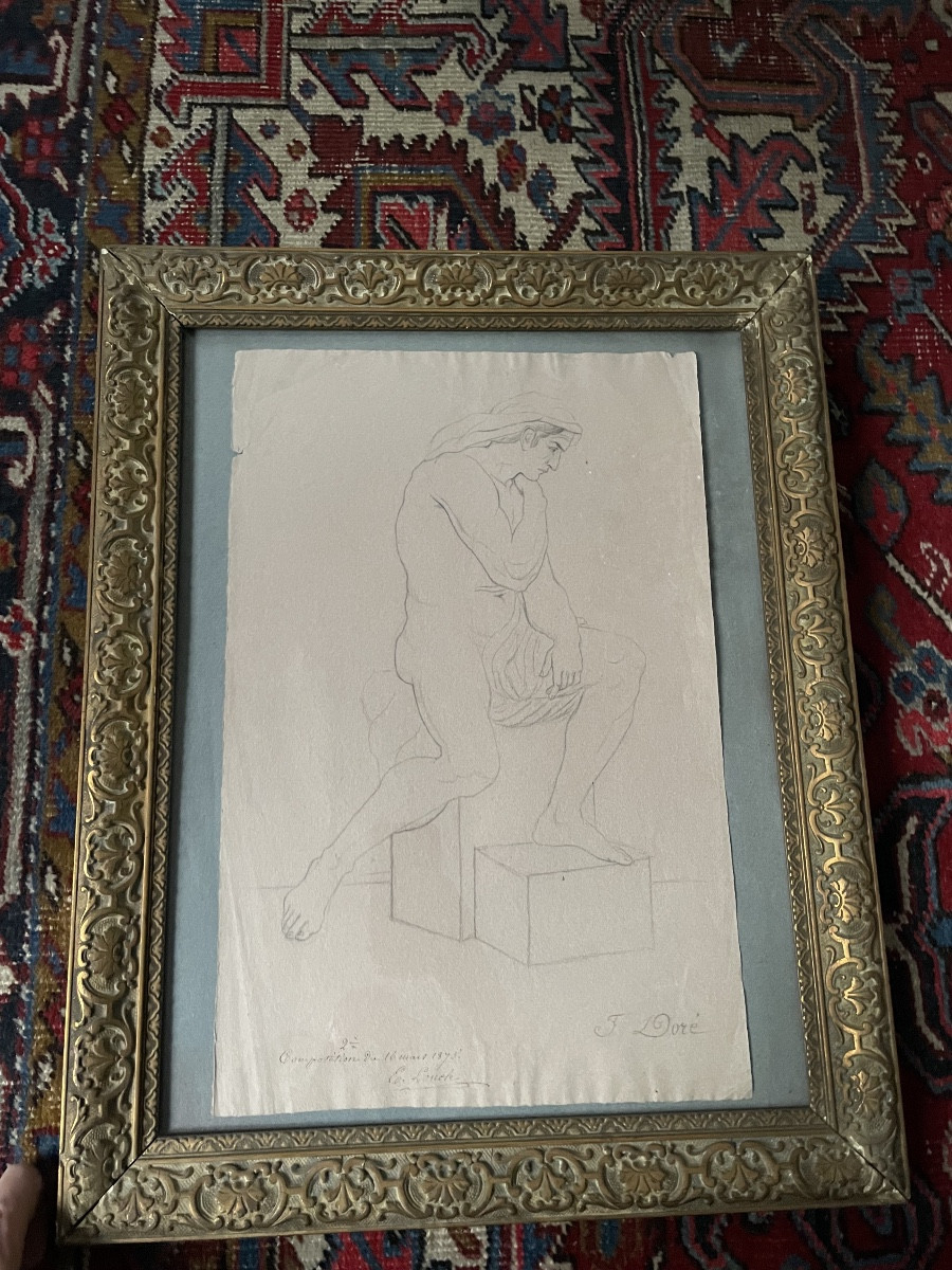 1875 Pencil Drawing Of A Nude Man-photo-3