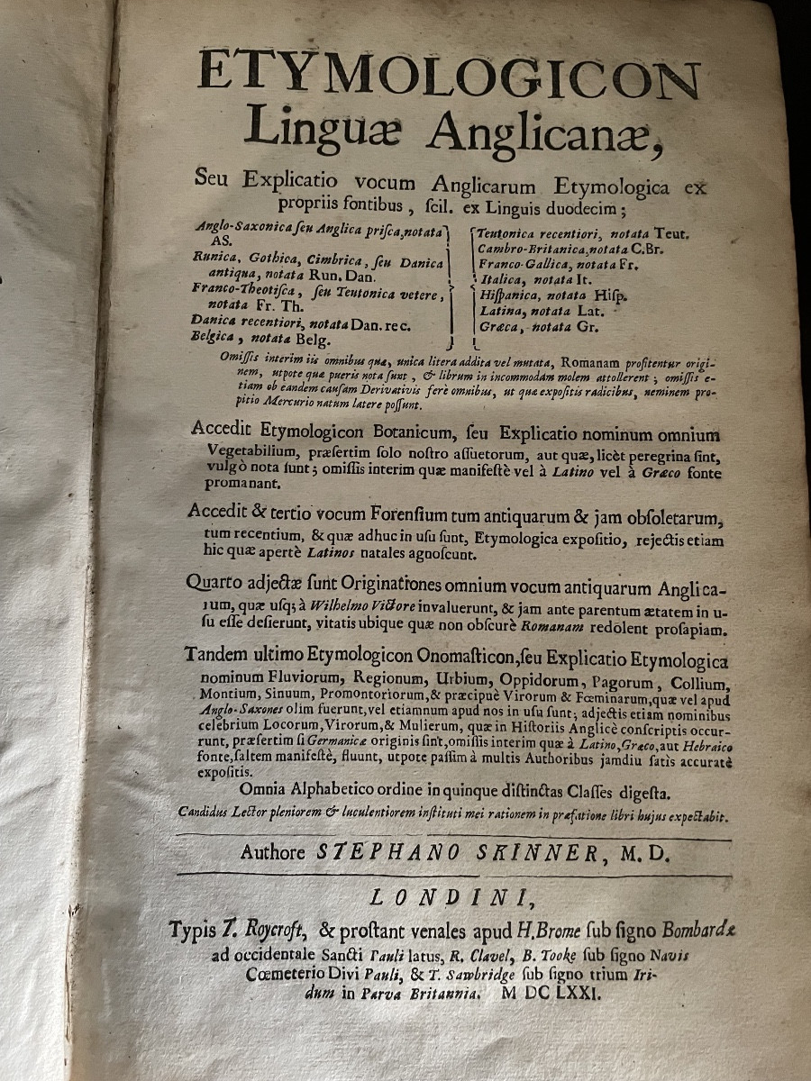 ETYMOLOGICON LINGUAE ANGLICANAE. Londres, T. Roycroft. MDCLXXI. (1671)-photo-2