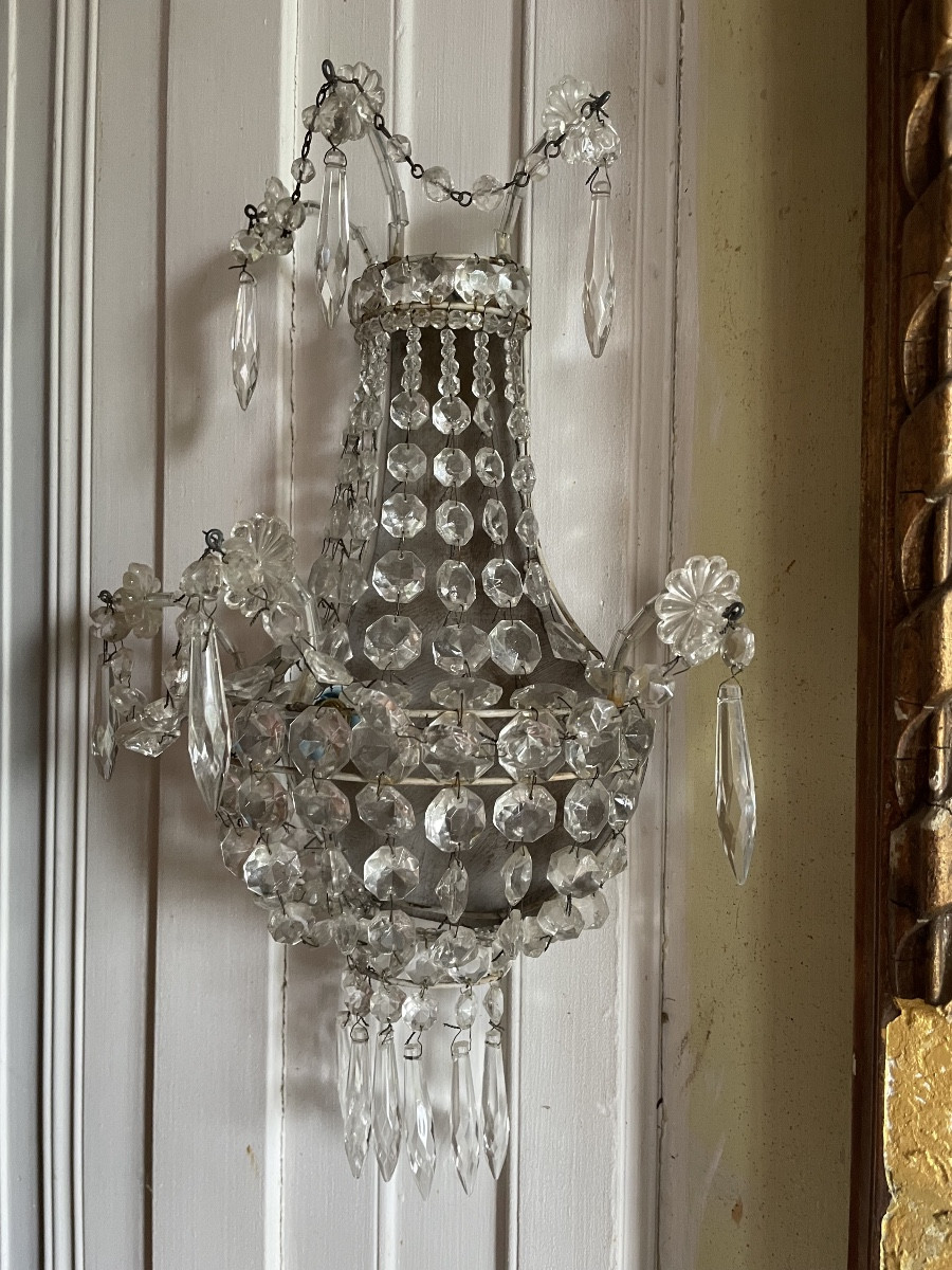 Paire d’appliques sac de perles Louis XVI-photo-2