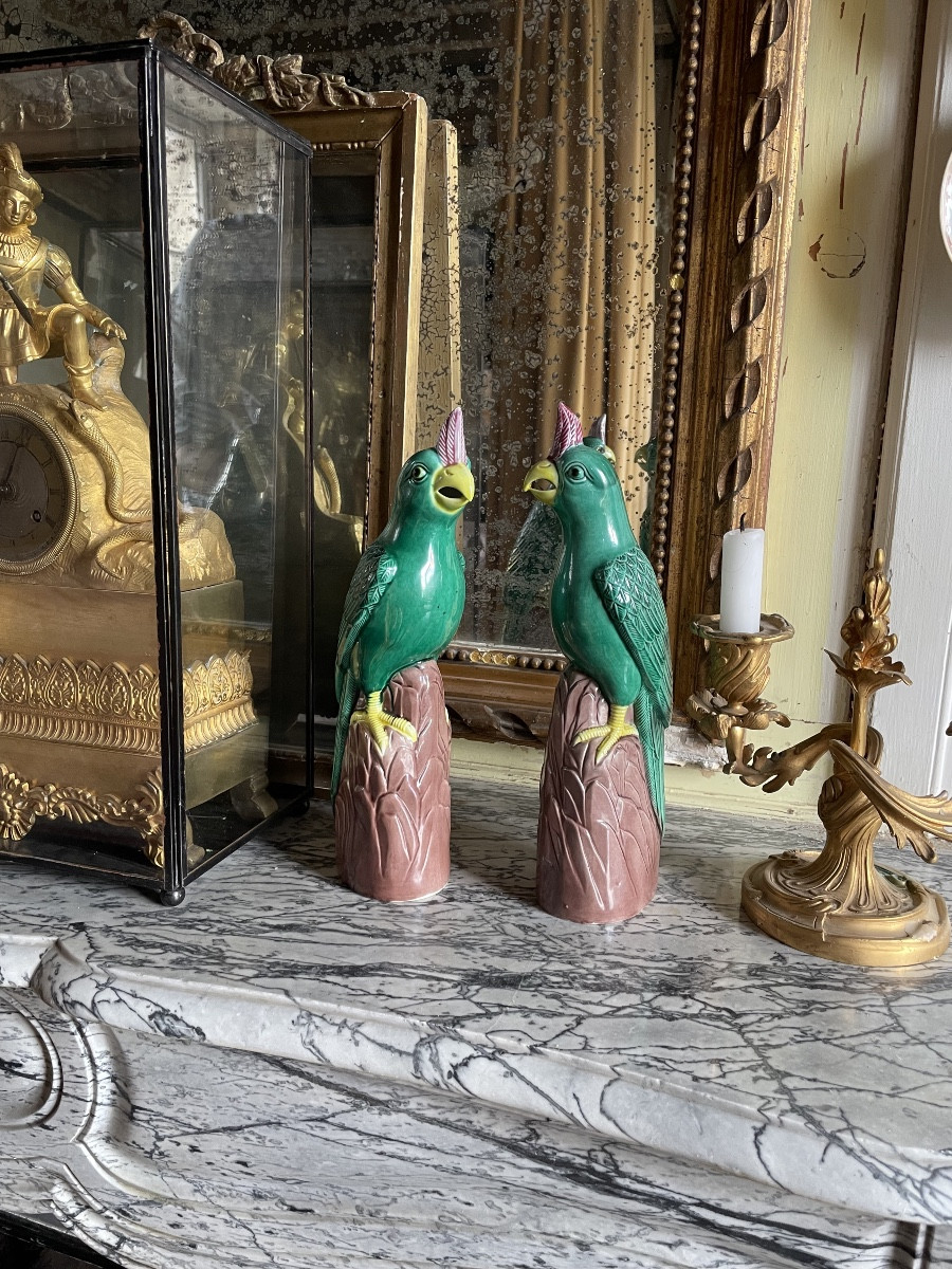 Pair Of Chinese Porcelain Parrots
