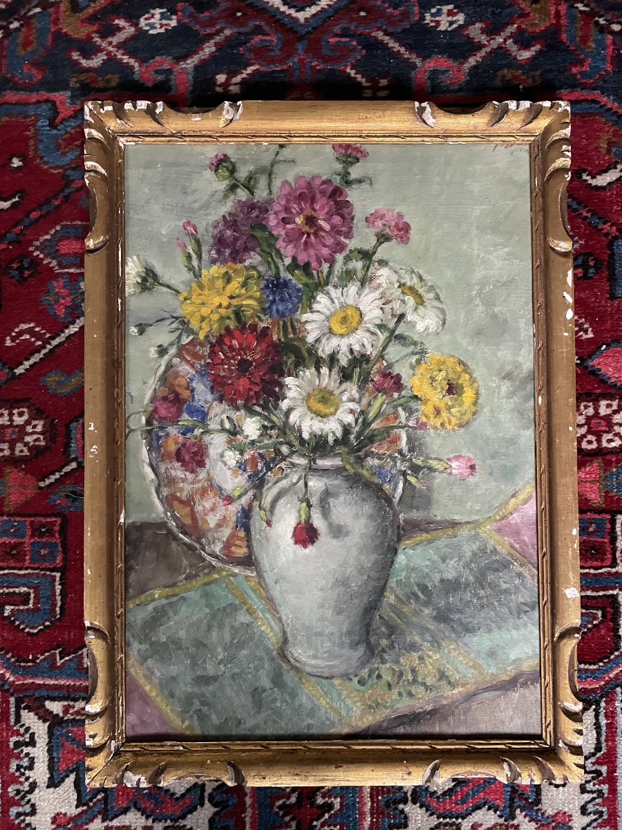 Huile sur toile , nature morte avec imari-photo-2