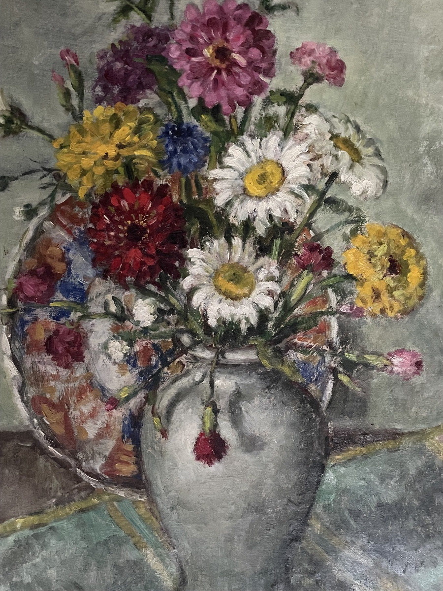 Huile sur toile , nature morte avec imari-photo-3