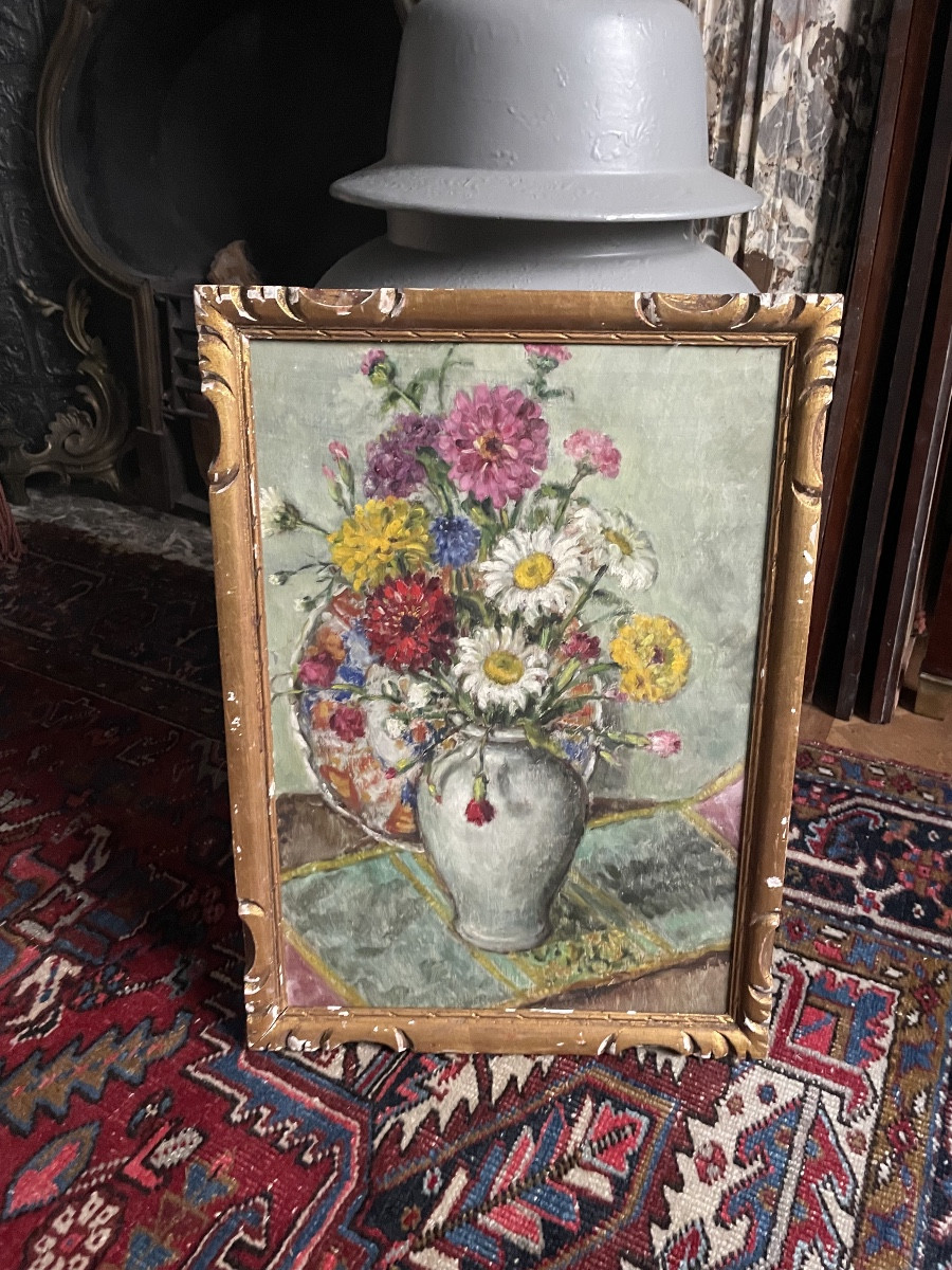 Huile sur toile , nature morte avec imari