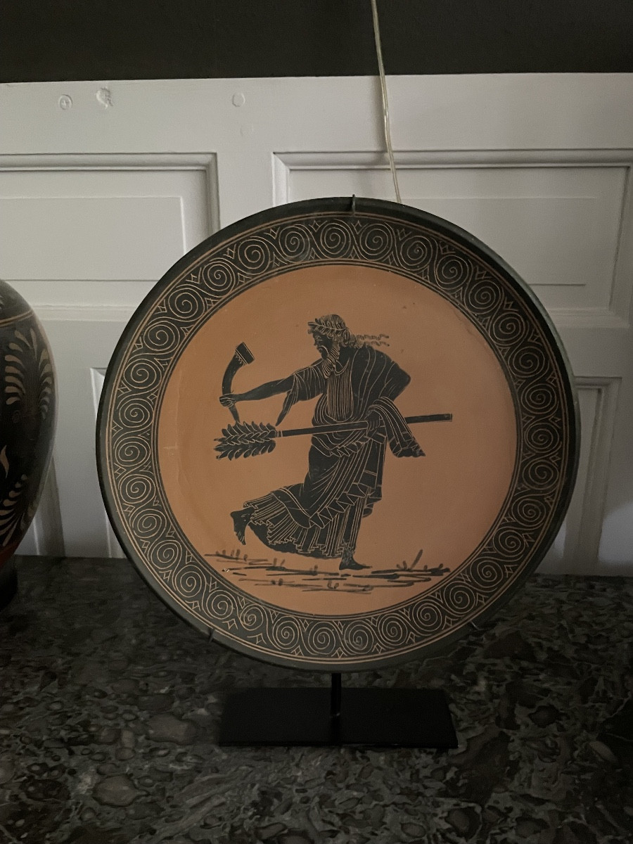 Greek Plate On Metal Base 