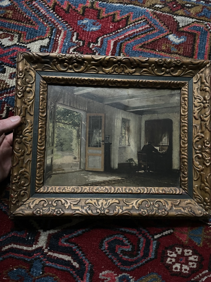 Scène d interieur danois, reproduction sur bois-photo-2