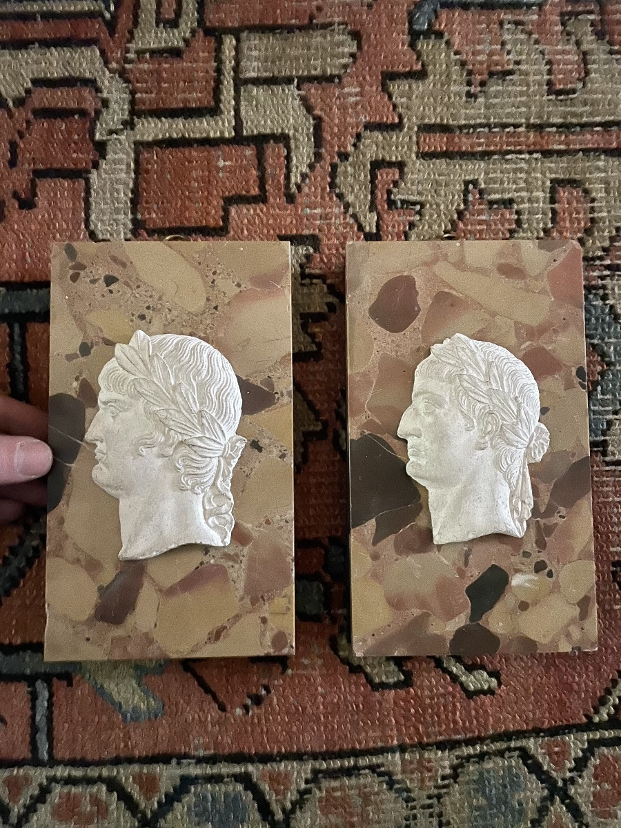 Paire de profil d’empereur sur marbre d’ allepe-photo-2