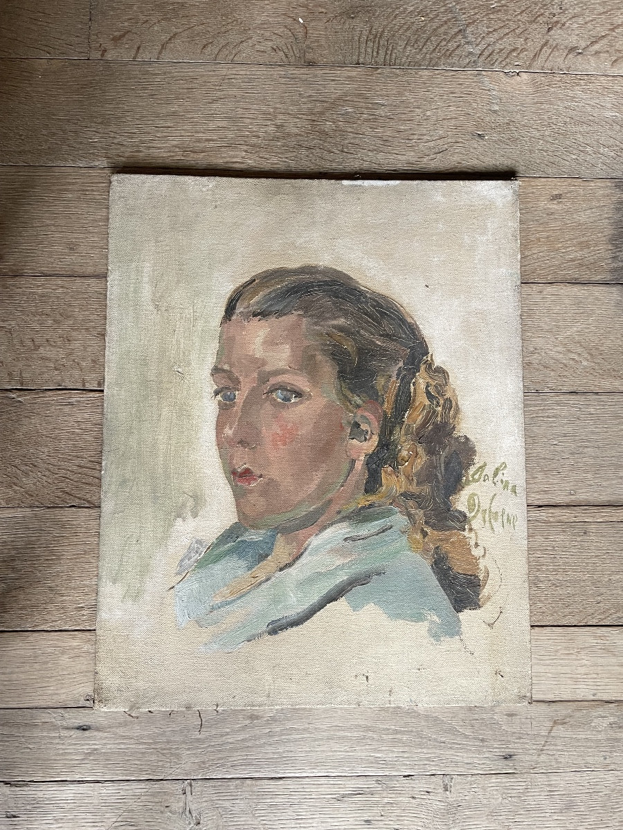 Portrait Of A Young Girl, Oil On Canvas-photo-2