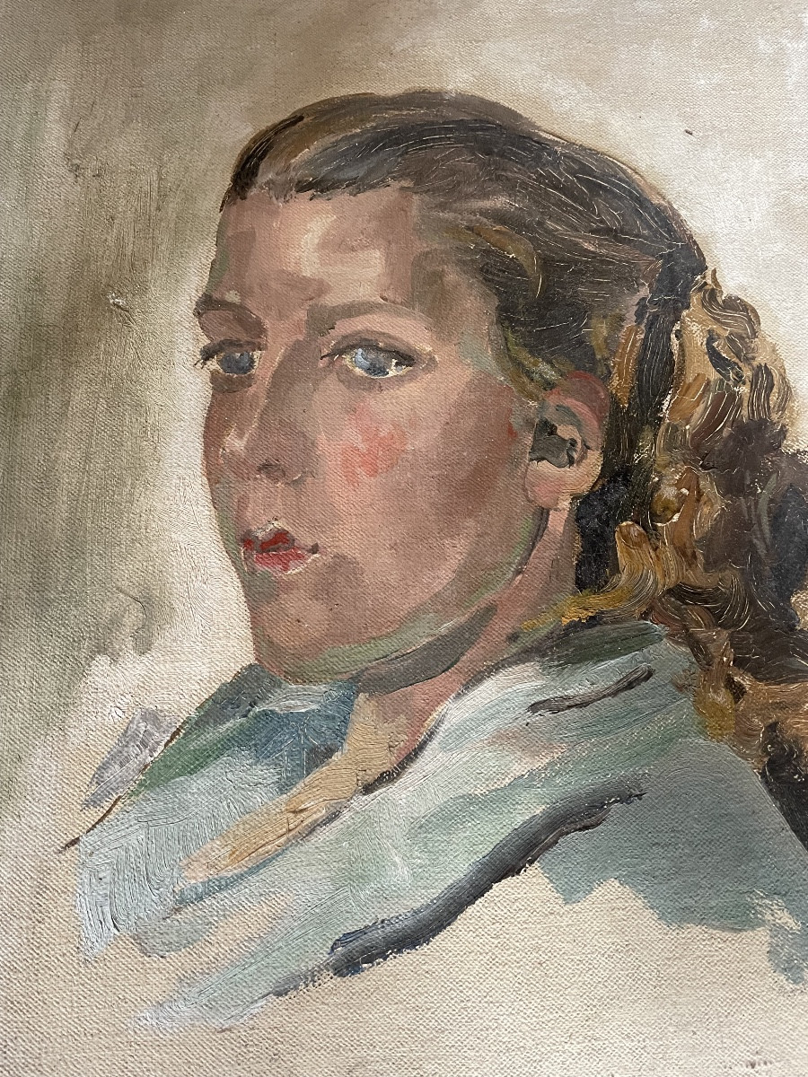 Portrait Of A Young Girl, Oil On Canvas-photo-3