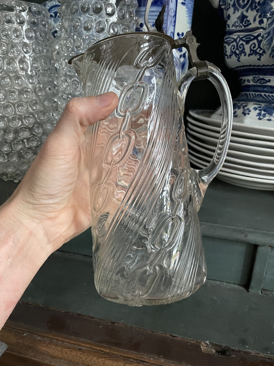 Carafe en verre soufflé 19ieme avec couvercle-photo-2