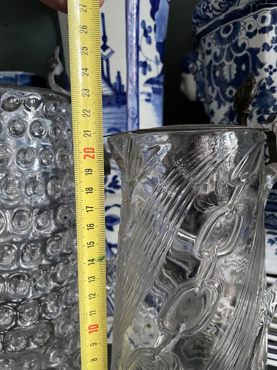 Carafe en verre soufflé 19ieme avec couvercle-photo-3