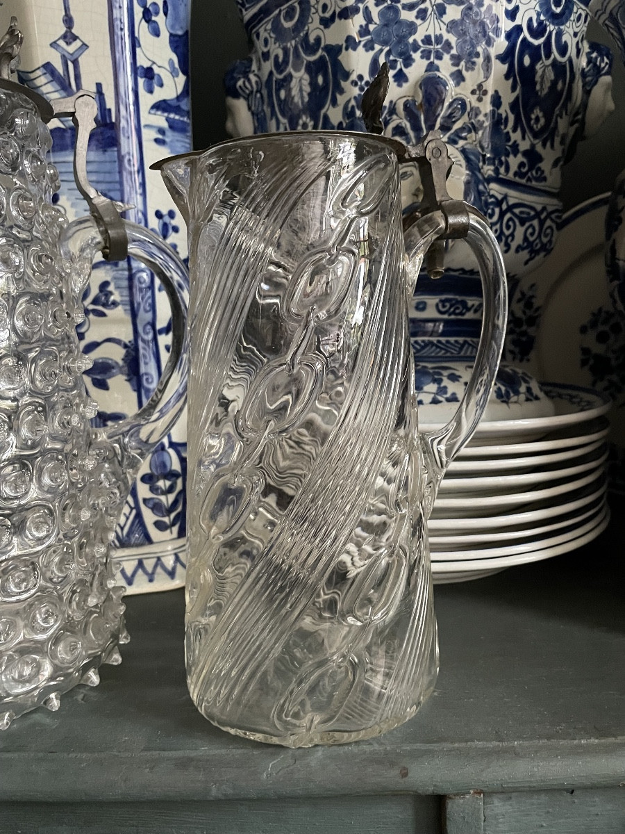 Carafe en verre soufflé 19ieme avec couvercle