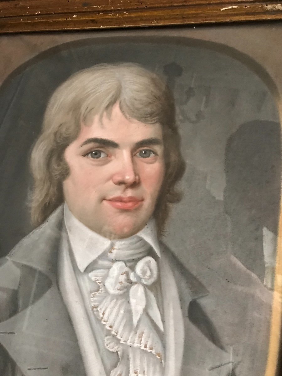 Pastel Of Young Man From The 18th Century In Its Original Frame-photo-2