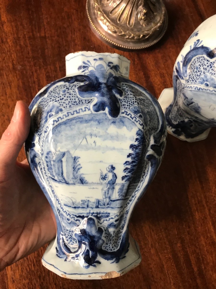 Couple Of Delft Vases With Countryside Landscape-photo-2