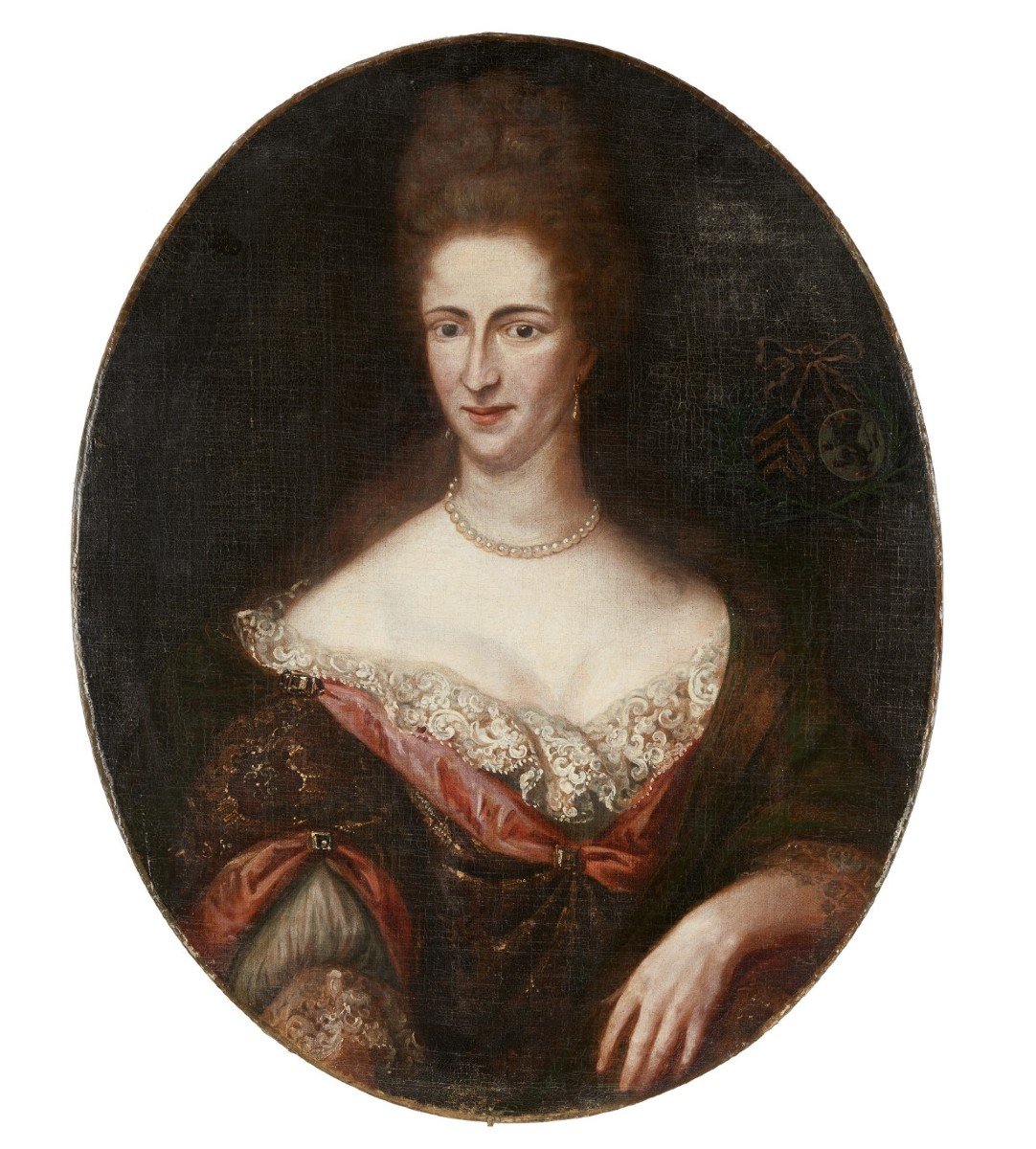 Portrait Of A  Lady With Coat Of Arms 18th Century