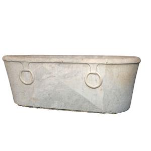 Carved White Marble Oval Bathtub