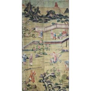 Chine, XVIIIeme Siècle Grande Peinture Représentant Une Procession