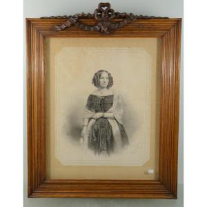 Gravure Mme Powis de Tenbossche (cadre En Chêne Sculpté 72 X 56cm