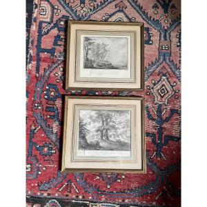 Paire de dessin 17ieme et 19ieme dans cadre ancien