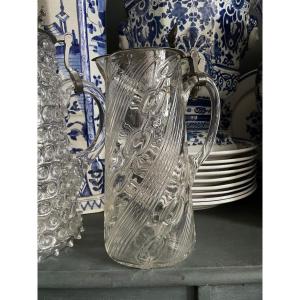 Carafe en verre soufflé 19ieme avec couvercle