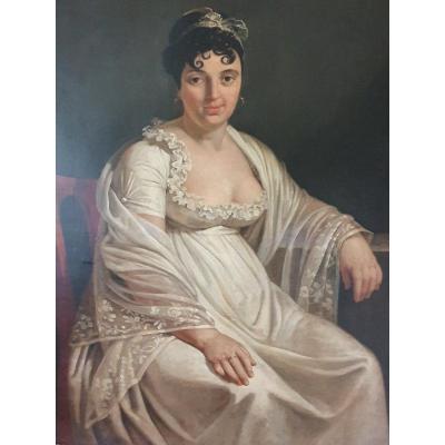 Large Oil Painting Of An Empire Lady