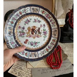 Samson - Plate With Coat Of Arms Decor In The Taste Of The East India Company - XIXth Century