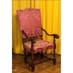 A Wooden Armchair With Red Velvet Lining, 18th C.