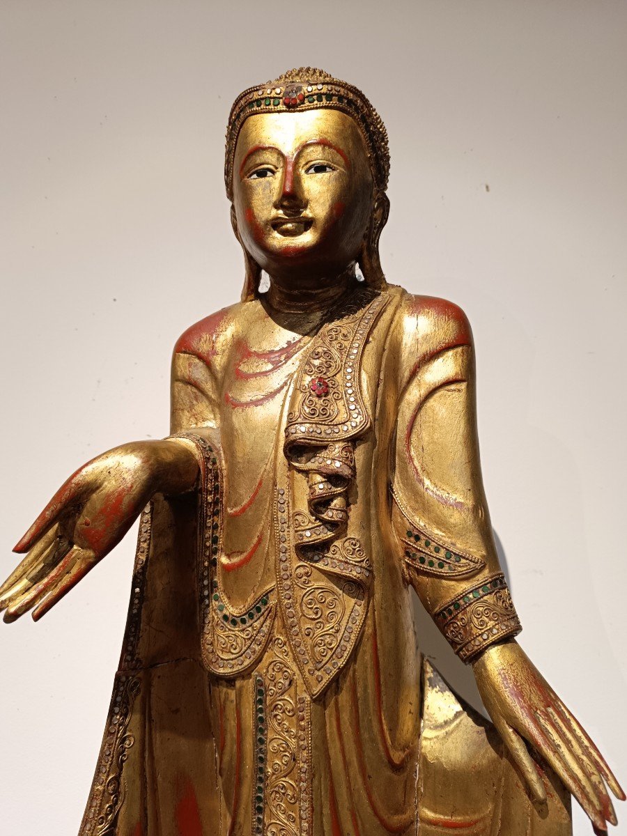 Standing Buddha In Carved And Gilded Wood Thailand-photo-2