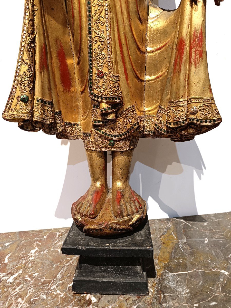 Standing Buddha In Carved And Gilded Wood Thailand-photo-1