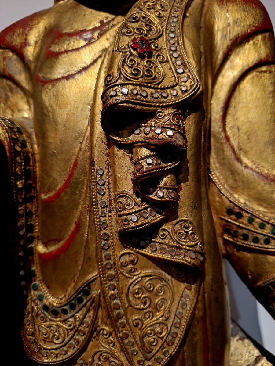 Standing Buddha In Carved And Gilded Wood Thailand-photo-3