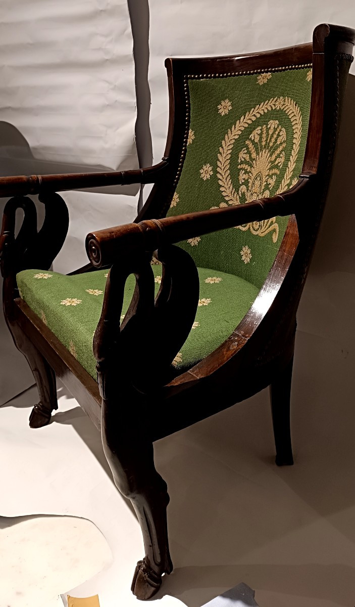 Pair Of Empire Style Gondola Armchairs,-photo-3