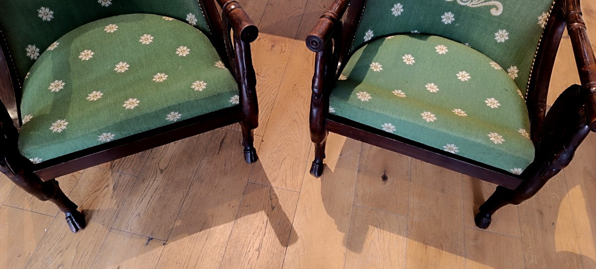 Pair Of Empire Style Gondola Armchairs,-photo-5